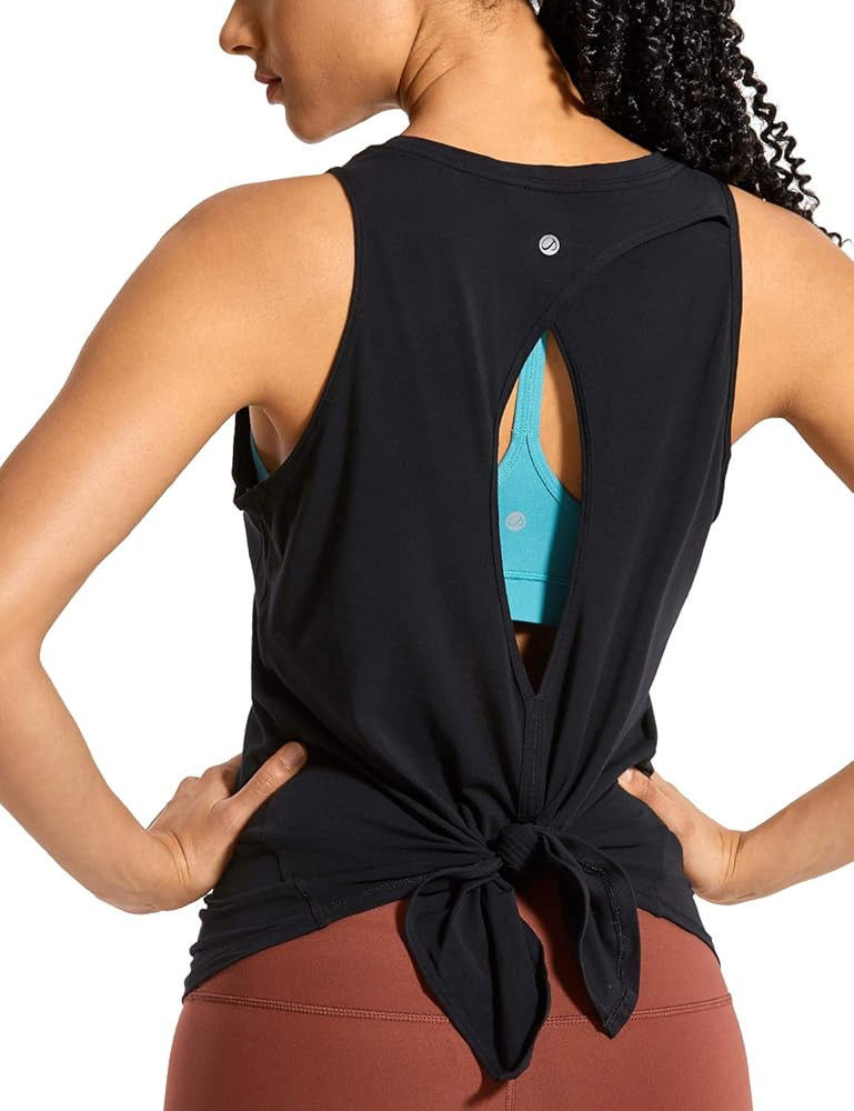 CRZ YOGA Women's Pima Cotton Workout Tank Tops Tie Back Sleeveless Shirts Yoga Athletic Open Back... | Amazon (US)