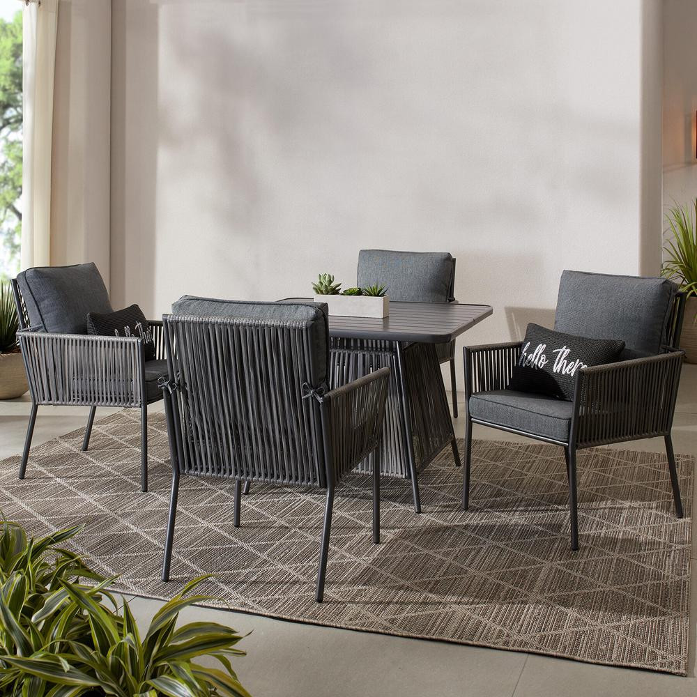 Hampton Bay Tolston 5-Piece Wicker Outdoor Patio Dining Set with Charcoal Cushions-LG19189-5PC - ... | The Home Depot