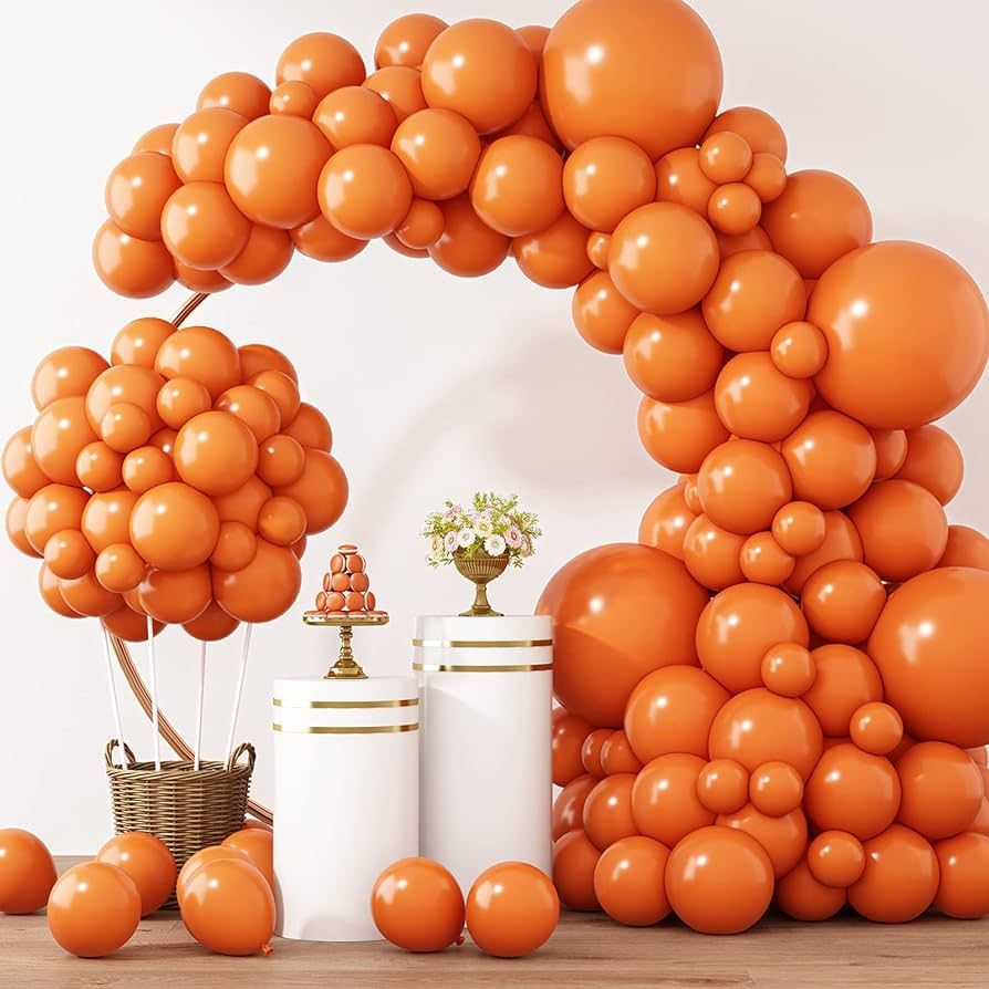 RUBFAC 129pcs Orange Balloons Different Sizes 18/12/10/5 Inches for Garland Arch, Burnt Orange La... | Amazon (US)