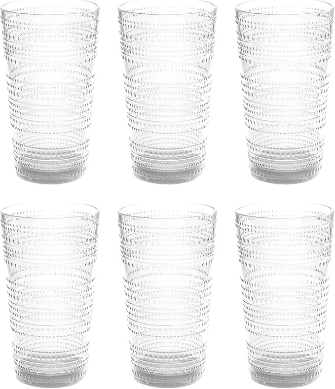 Beaded 16 oz Durable Acrylic Jumbo Drinking Glasses, Shatter-Resistant and Dishwasher-Safe Indoor... | Amazon (US)