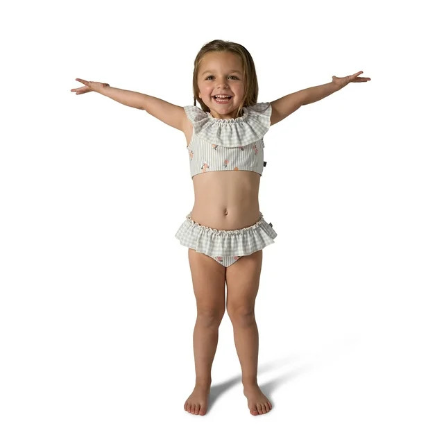 Modern Moments by Gerber Toddler Girl Swimsuit with Neck Ruffle, 2-Piece, Sizes 12M - 5T - Walmar... | Walmart (US)