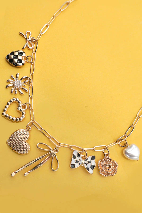 Checkered Bow Charm Necklace | Tennessee Jane