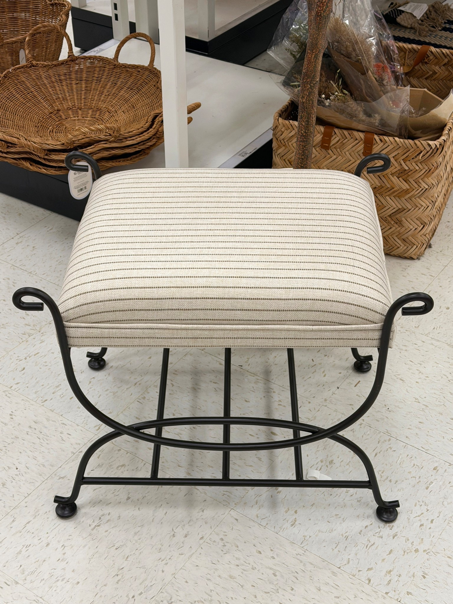 New at Target and oh-so-chic! 🖤 This Metal Ottoman in Performance Stripe Fabric from Threshold designed with Studio McGee at Target feels beautifully designer-inspired. 😍 I love the contrast of the tailored stripe upholstery with the dark metal frame and scrolling details—it adds instant character without overpowering a space. Perfect as extra seating, a footrest, or a styled accent in a living room or entryway! ✨ #TargetFinds #Ottoman #AccentFurniture

#LTKSaleAlert #LTKHome #LTKGiftGuide