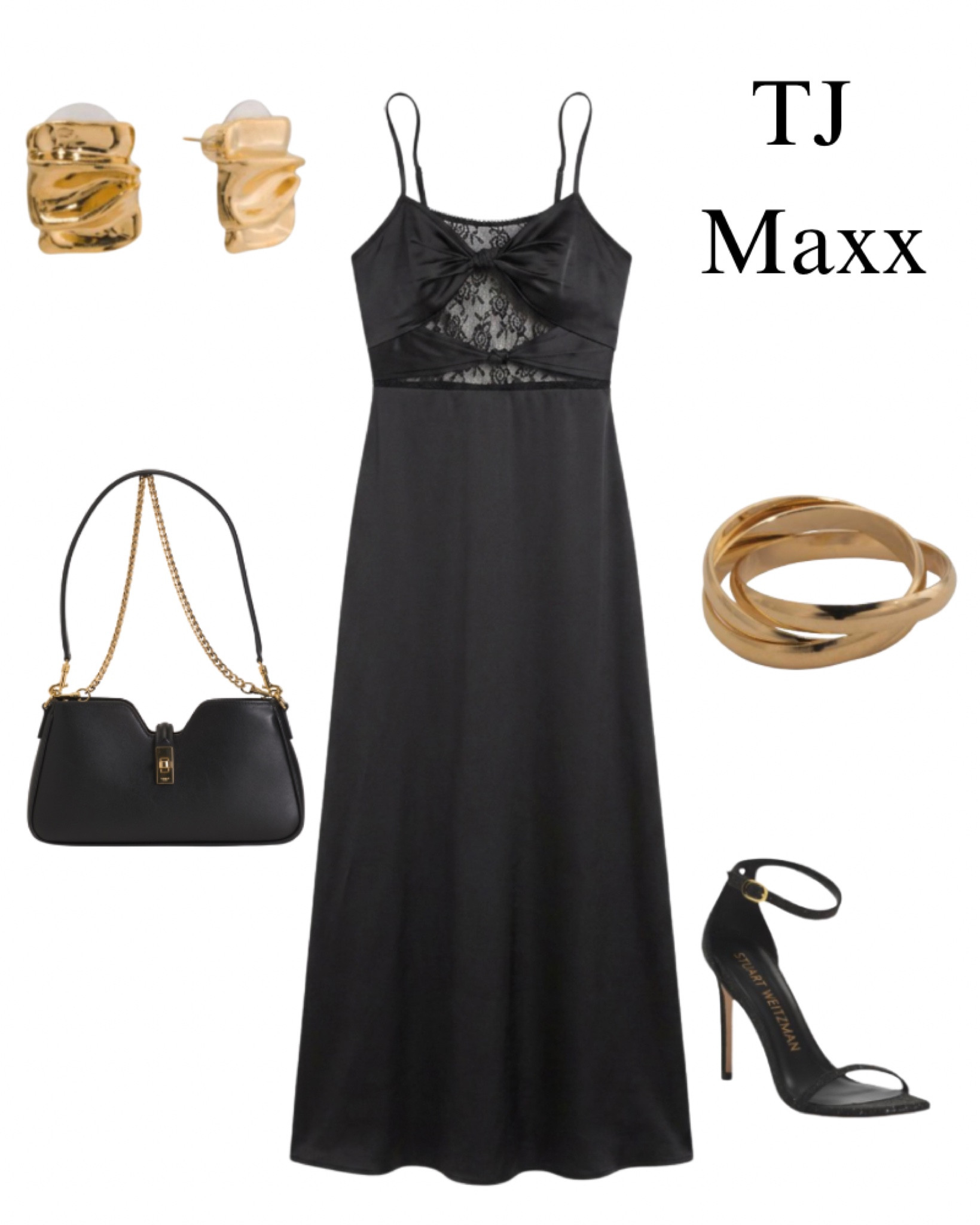 TJ Maxx outfit, black maxi dress, lace, cut out, Celine purse, black heels, gold bracelet, earrings, date night, summer.

#LTKWedding #LTKSaleAlert