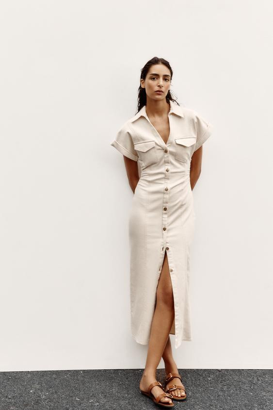 MIDI DRESS WITH GATHERED WAIST | Zara UK