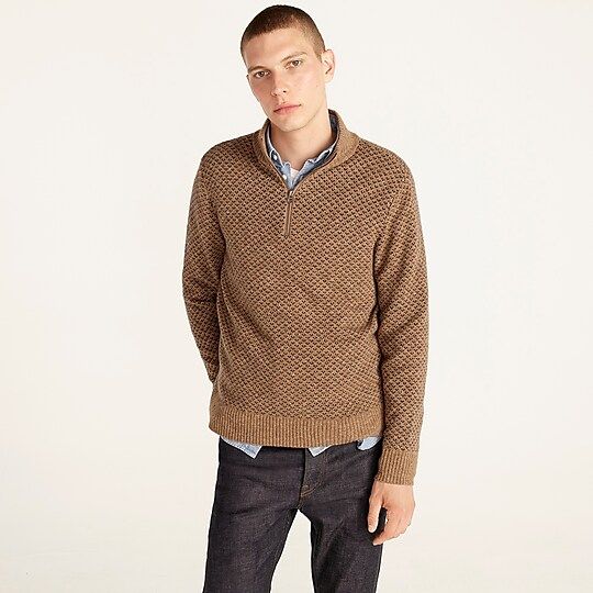 Rugged merino wool bird's-eye half-zip sweater | J.Crew US