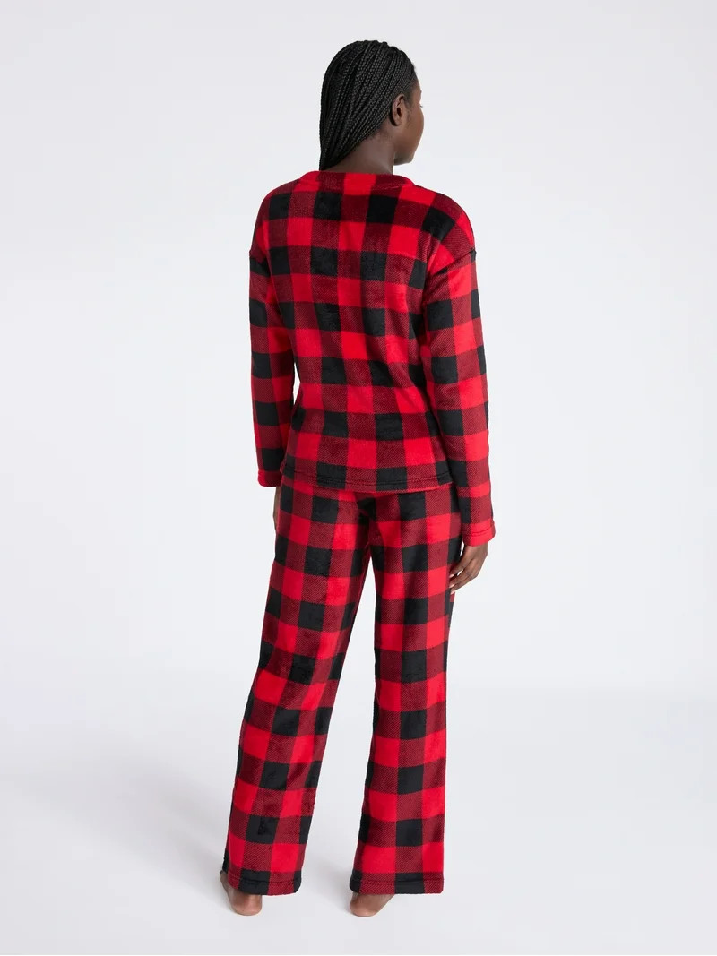 Joyspun Women's Folded Giftable Plush Long Sleeve Top and Pants Pajamas Set, 2-Piece, Sizes S-3X | Walmart (US)