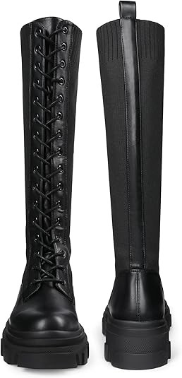 DREAM PAIRS Knee High Boots Women, Fashion Lace Up Chunky Platform Lug Sole Boots For Women | Amazon (US)