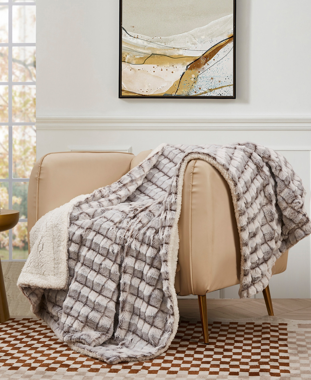 Royal Luxe Reversible Micromink to Faux-Sherpa Tie-Dye Throw, 50" x 60", Exclusively at Macy's - Cream/Brown | Macy's
