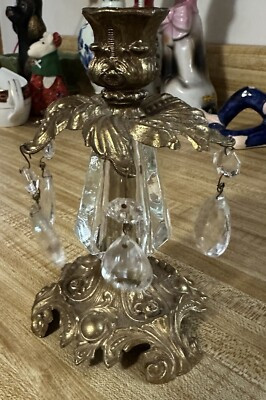 Vtg L&L WMC 1973 Brass & Glass Regency 6.5” Candlestick Holder Hanging Crystals  | eBay | eBay US