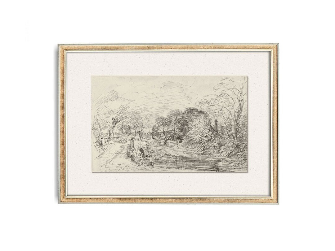 Vintage sketch of a French countryside, Antique charcoal drawing, Victorian landscape print | Etsy (US)