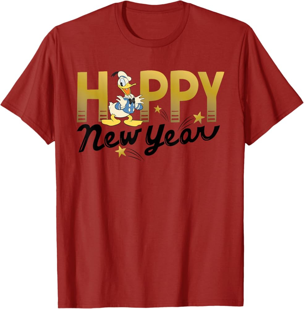 Disney Donald Duck Happy New Year Black Lettering T-Shirt T-Shirt | Amazon (US)