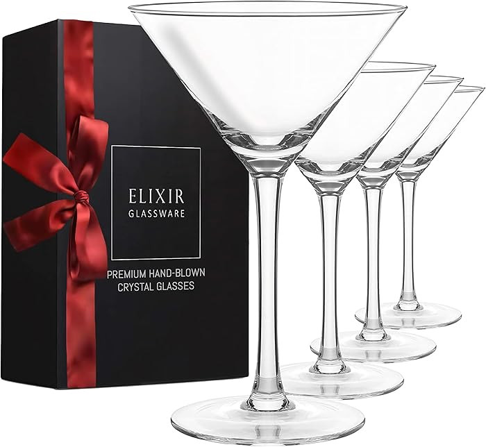 ELIXIR GLASSWARE Martini Glasses Set of 4-9 oz - Hand Blown Crystal Martini Glasses with Stem - E... | Amazon (US)