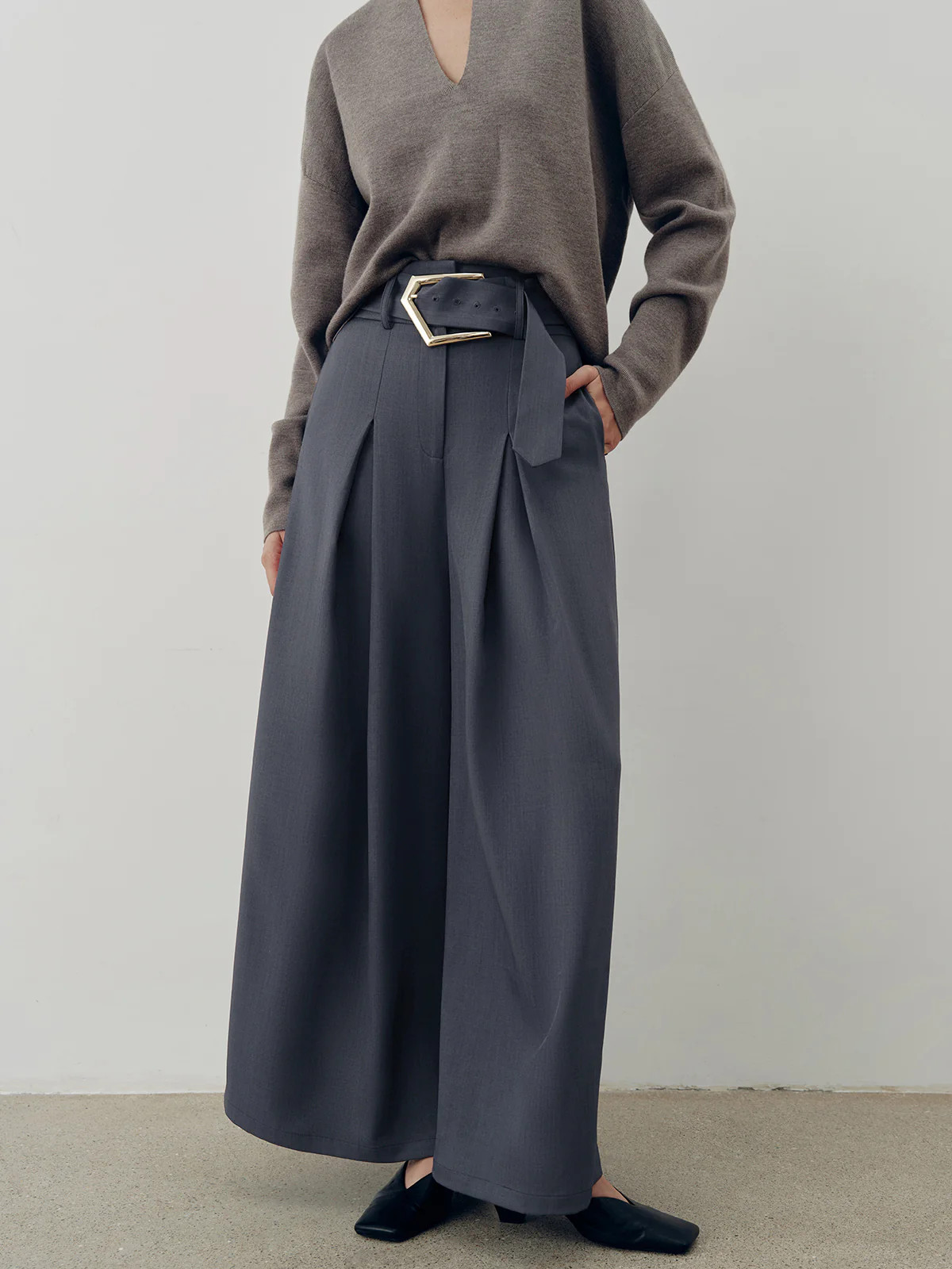 Belted Casual High-Waisted Wide-Leg Pants | Commense