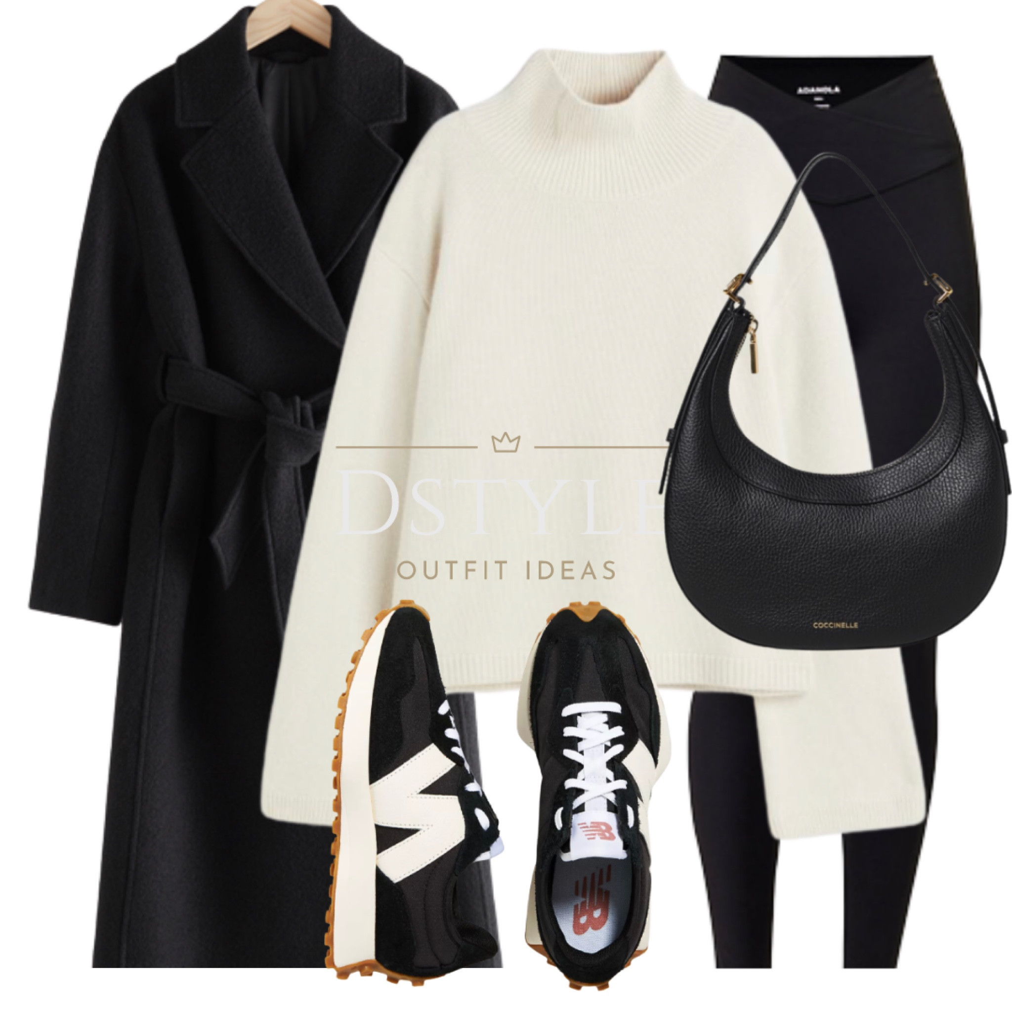 Cozy Monochrome Magic: Black Belted Wool Coat, leggings, oversized beige sweater, and New Balance sneakers, all in perfect harmony. 🖤👟 #MonochromeStyle

#LTKfindsunder50 #LTKstyletip #LTKshoecrush