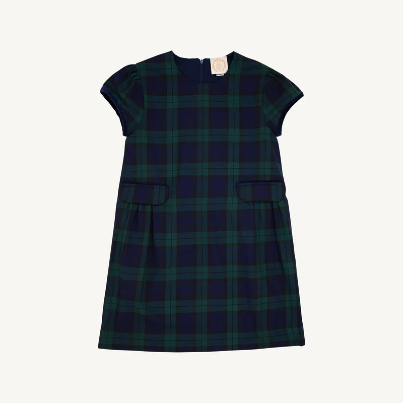 Betts Bow Dress - Berwick Black Watch with Nantucket Navy Velveteen Bo | The Beaufort Bonnet Company