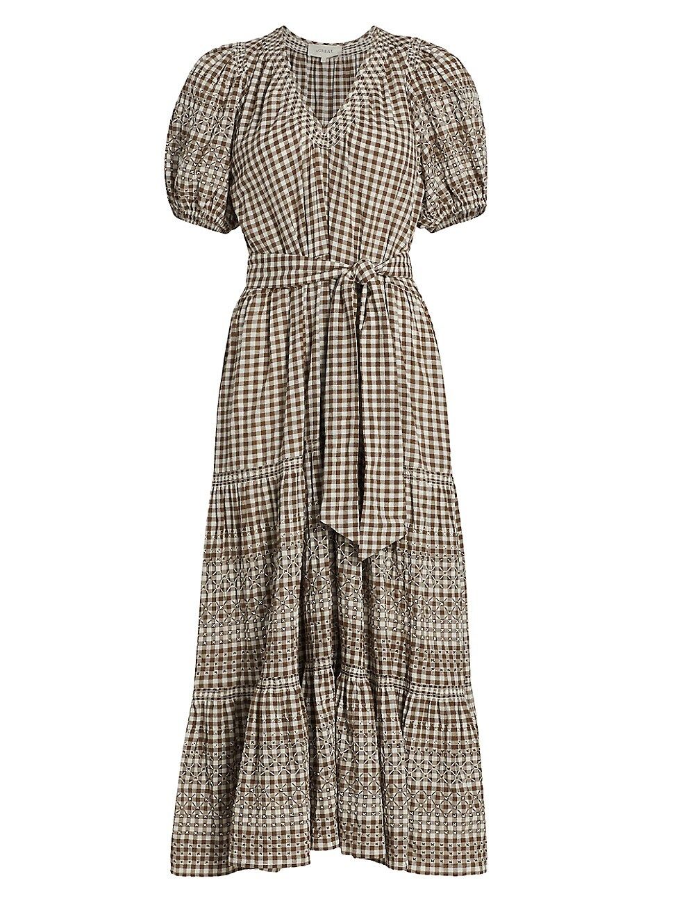 Women's The Cross-Stitch Embroidered Dakota Maxi Dress - Army And White Gingham - Size Small | Saks Fifth Avenue