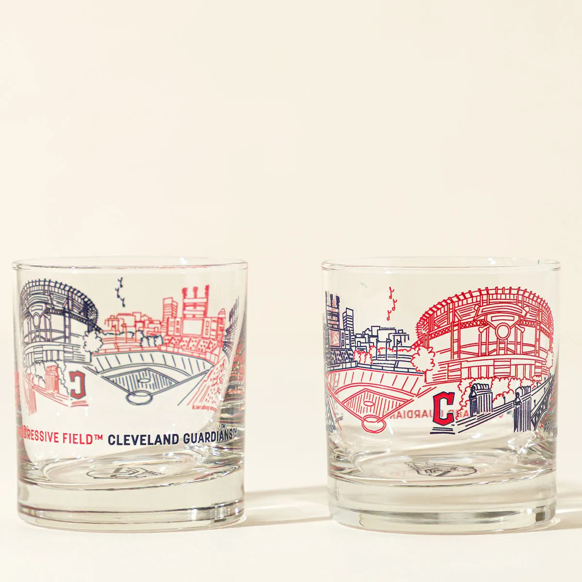 MLB Stadiumscape Rocks Glasses - Set of 2, Cleveland Guardians | UncommonGoods