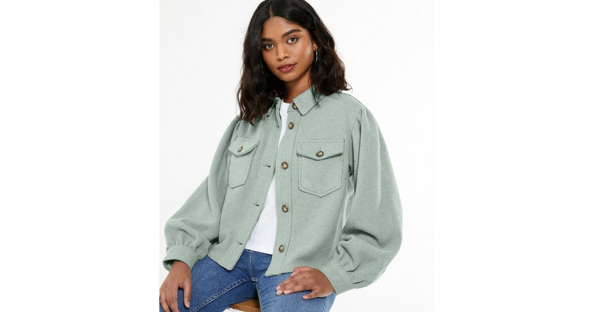 Light Green Puff Sleeve Crop Shacket
						
						Add to Saved Items
						Remove from Saved Item... | New Look (UK)