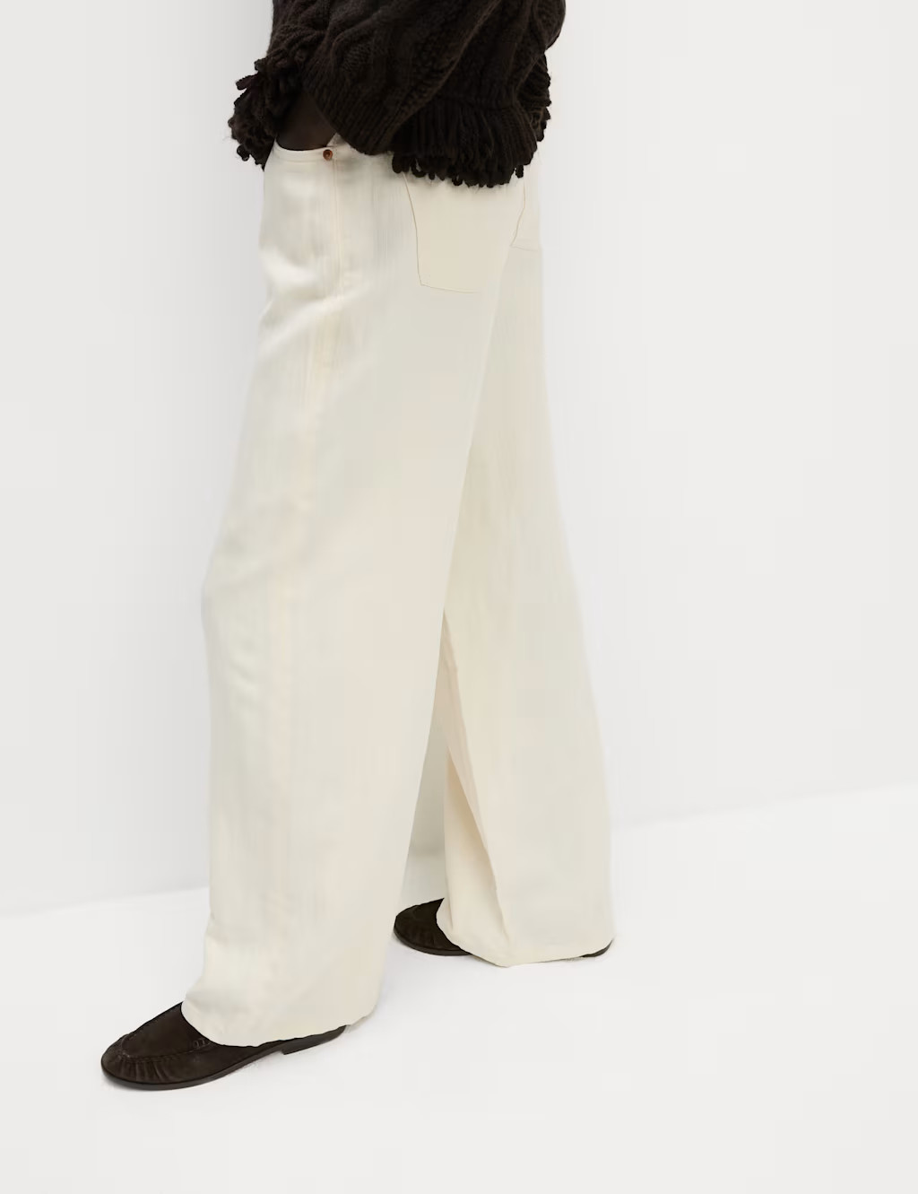 Linen Blend Denim Wide Leg Trousers | Marks & Spencer (UK)