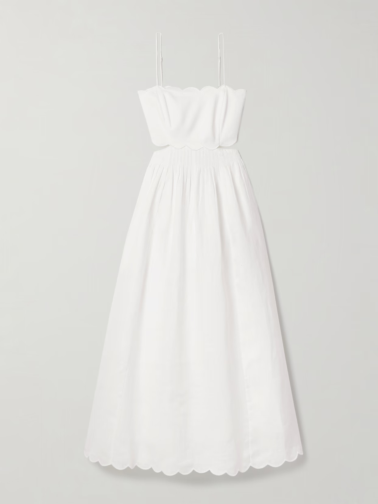 Zimmermann - Rhiannon Cutout Pleated Scalloped Linen-voile Midi Dress - Ivory | NET-A-PORTER (US)