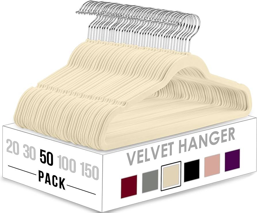 Utopia Home Premium Velvet Hangers 50 Pack - Non-Slip Clothes Hangers - Ivory Hangers - Suit Hang... | Amazon (US)