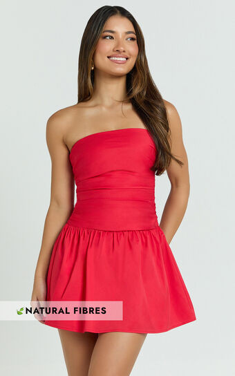 Donatella Mini Dress - Strapless Drop Waist Dress in Red | Showpo (US, UK & Europe)
