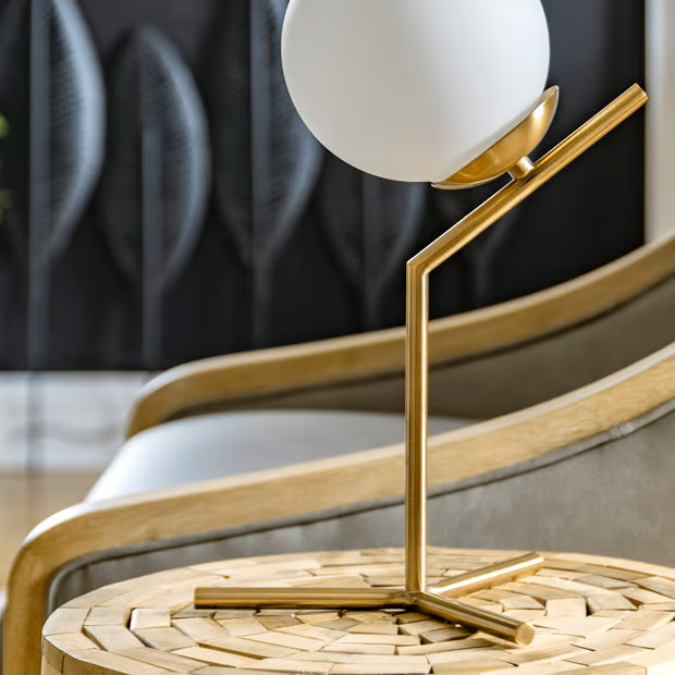 Brass 9-inch Inclined Iron Globe Table Lamp | Rugs USA