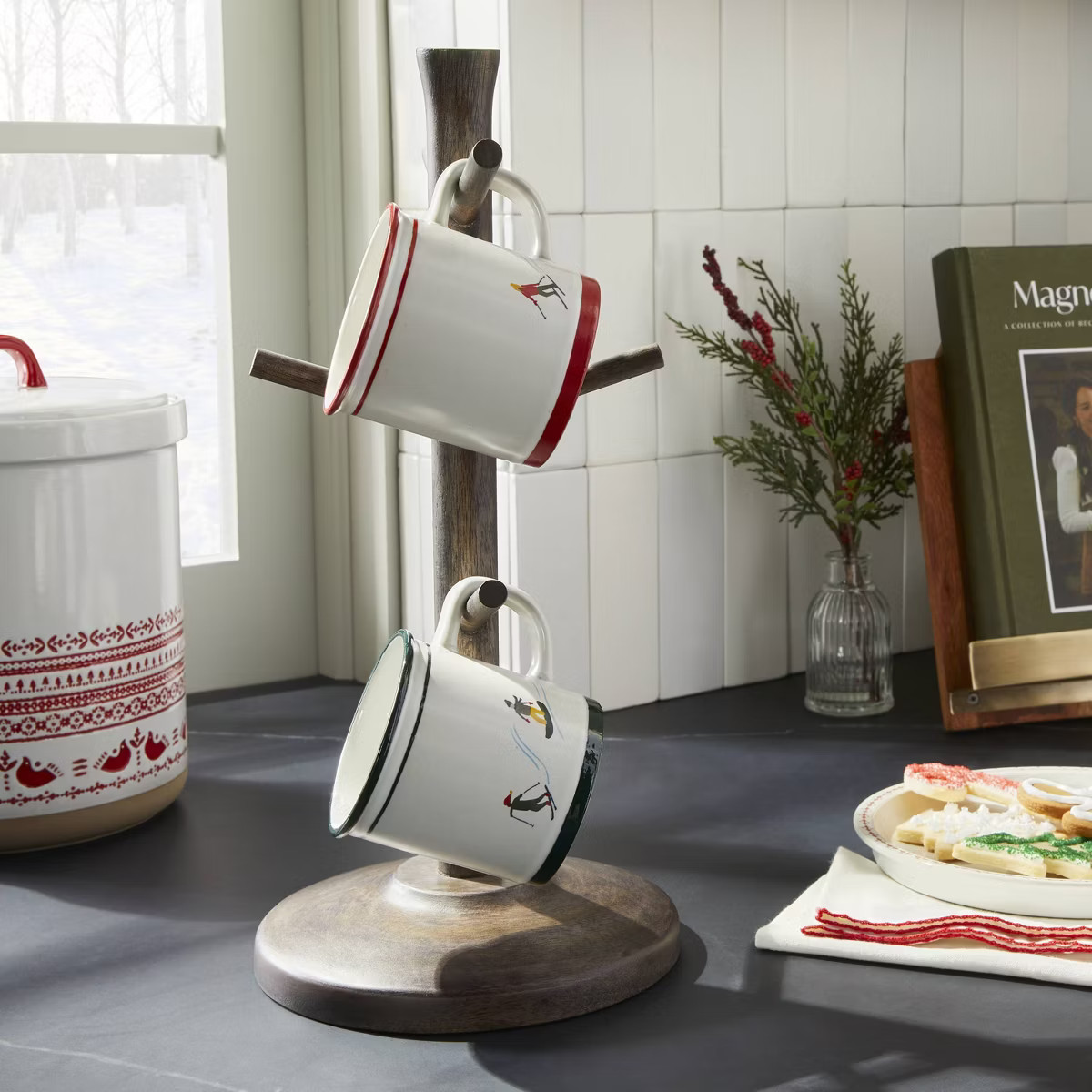 2pk 10oz Skier Figure Stoneware Mug Set Cream/Red/Green - Hearth & Hand™ with Magnolia | Target