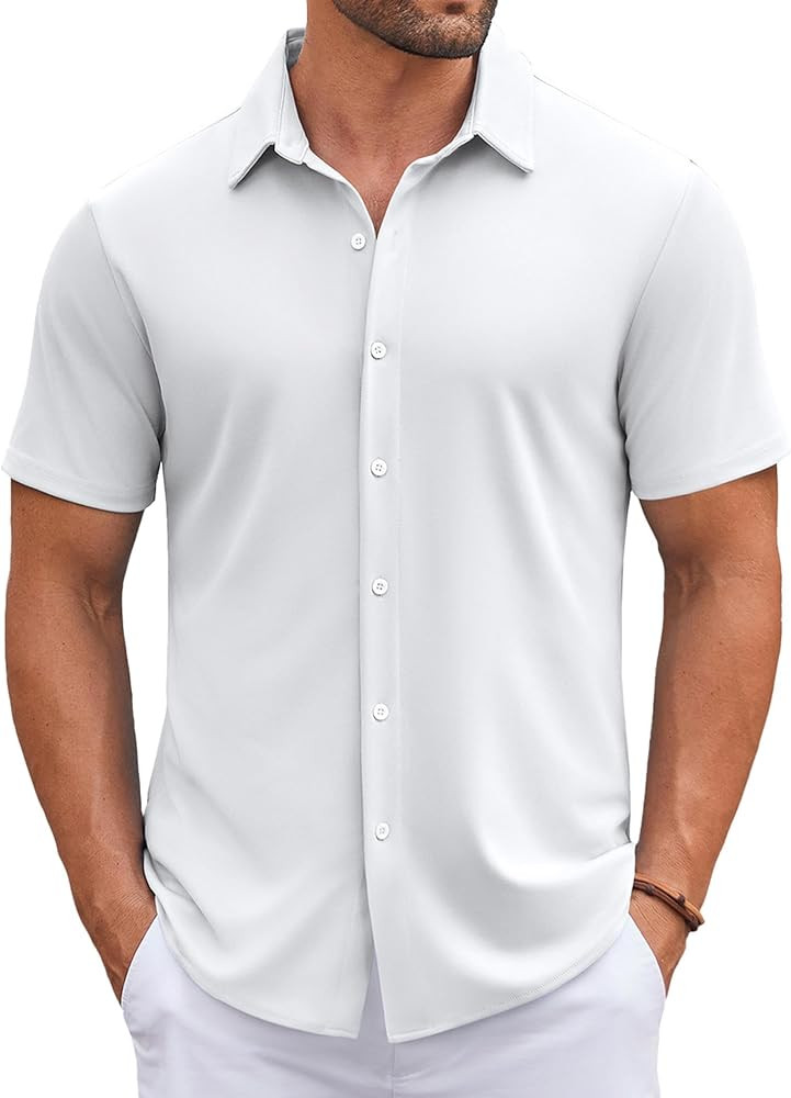 COOFANDY Mens Casual Button Down Shirts Short Sleeve Wrinkle Free Shirt Untucked Summer Stretch D... | Amazon (US)