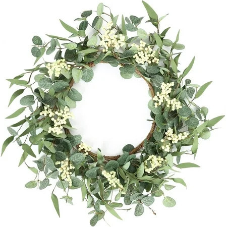 TETOU 20" Artificial Wreath, Eucalyptus Wreath, Spring Summer Wreath for Front Door Outside Farmhouse Decor Eucalyptus Wreath Window Hanging Wall Party Decorations | Walmart (US)