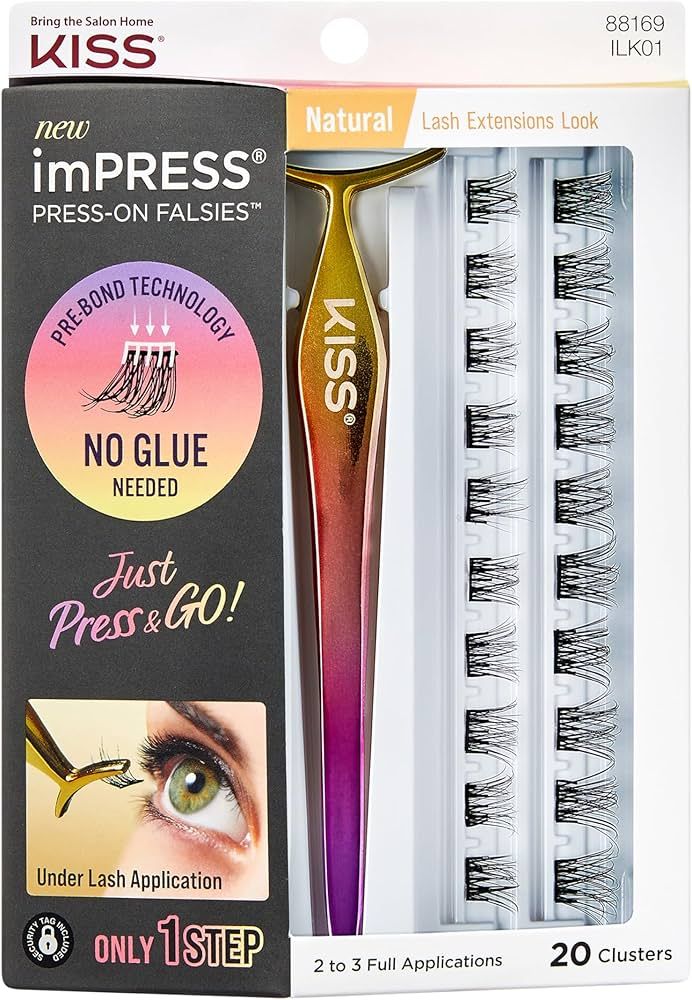 KISS imPRESS Falsies False Eyelashes, Lash Clusters, 'Natural', 12 mm, Includes 20 Clusters, 1 ap... | Amazon (US)