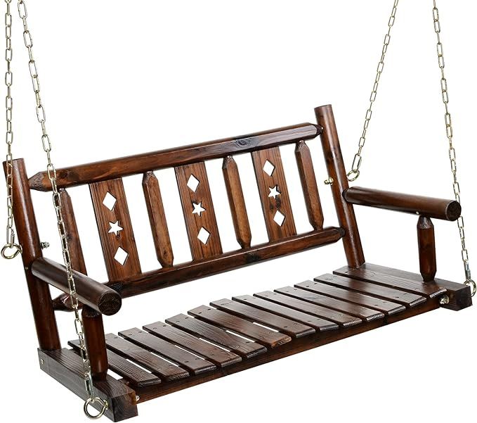 Wooden Porch Swing Chair Heavy Duty Outdoor Swing for Porch, Patio Swing Bench with Hanging Chain... | Amazon (US)