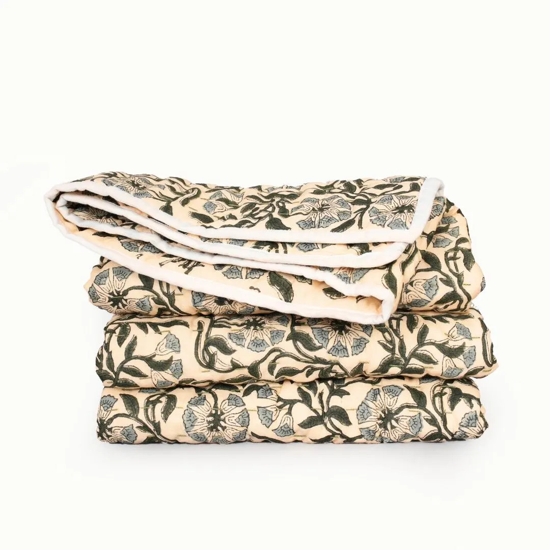 Floral Quilt Block Print Bedding Reversible Bedroom Decor Comforter Quilted Bedspread Handmade Qu... | Etsy (US)