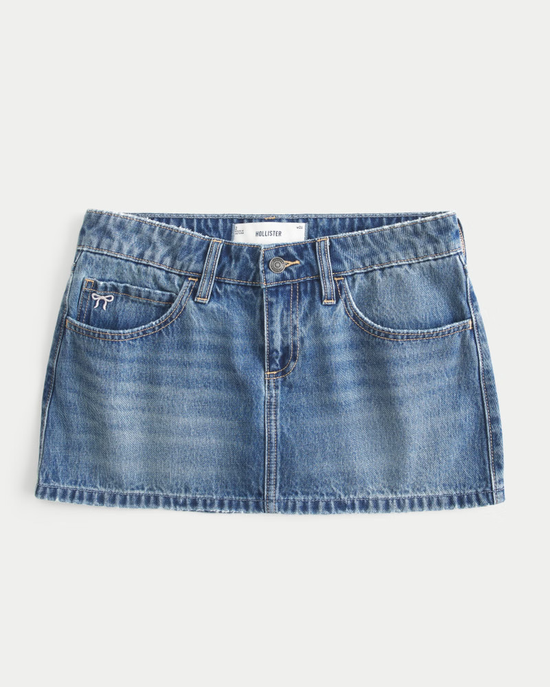 Women's Low-Rise Embroidered Bow Denim Mini Skort from Hollister | Hollister (US)