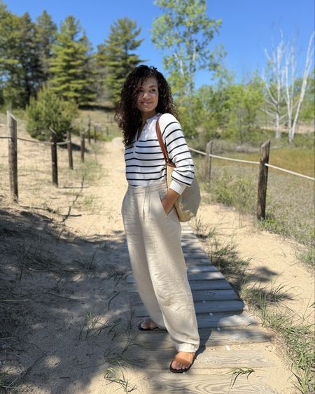 Weekend look ☀️ 🏖️ Paired my nautical inspired sweater (linking similar) with my Target linen pants (runs large) for a day at the beach and marina. Completed the look with my Madewell straw bag and J.Crew sandals for a casual summer look! (Sandals are real leather so they’re stiff at first - but are softening up!)

#LTKSeasonal #LTKFindsUnder100 #LTKStyleTip