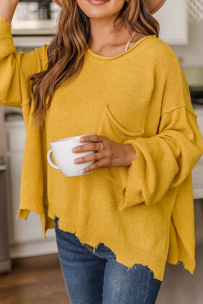 Continue This Journey Mustard Pocket Sweater | The Pink Lily Boutique
