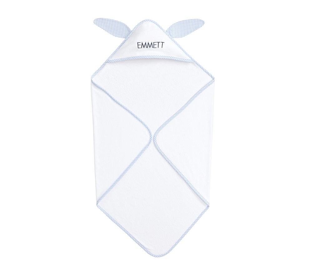 Gingham Bunny Baby Hooded Towel , Blue | Pottery Barn Kids