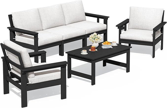 SERWALL HDPE Patio Conversation Set, 6-piece Sectional Outdoor Furniture Set, All Weather Outdoor... | Amazon (US)