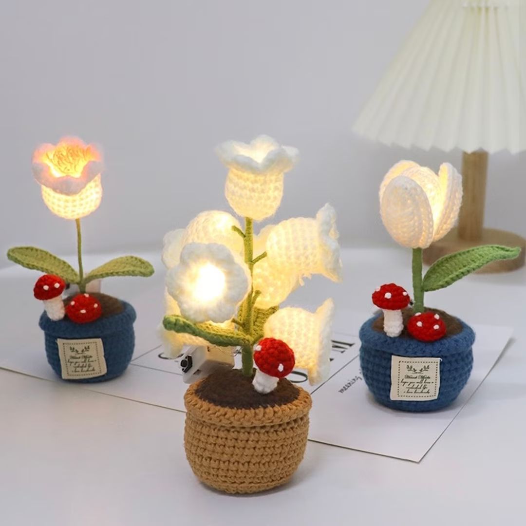Handmade Crochet Tulip Potted Plant Lightcrochet Flower - Etsy | Etsy (US)