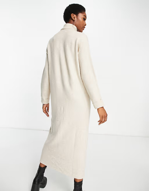 Bershka roll neck dress in sand | ASOS (Global)