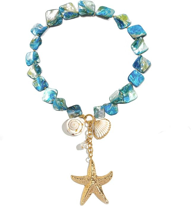 Boho Starfish Shell Necklace for Women Conch Pearl Seashell Choker Neck Tropical Layered Charm Ne... | Amazon (US)