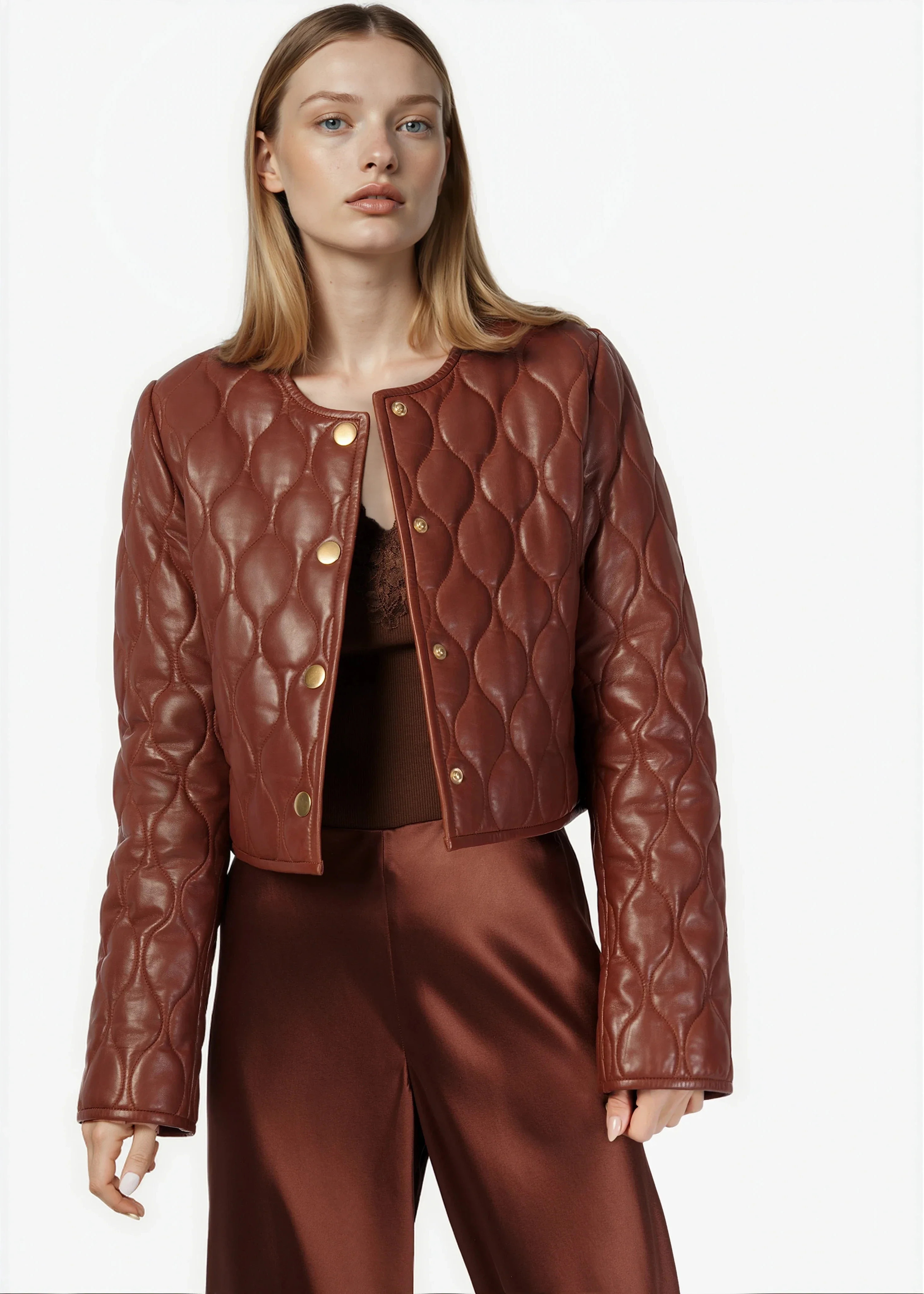 Wanda Genuine Leather Jacket Mousse | CAMI NYC