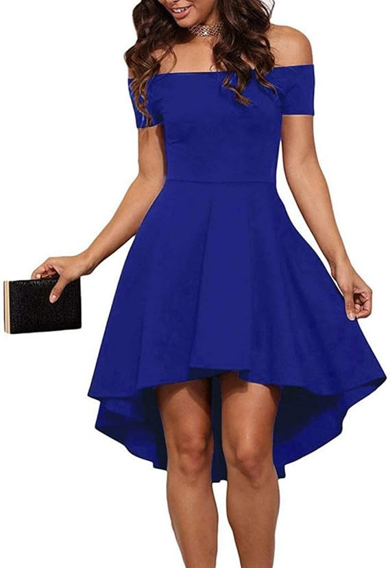 Sarin Mathews Womens Off The Shoulder Short Sleeve High Low Cocktail Skater Dress | Amazon (US)