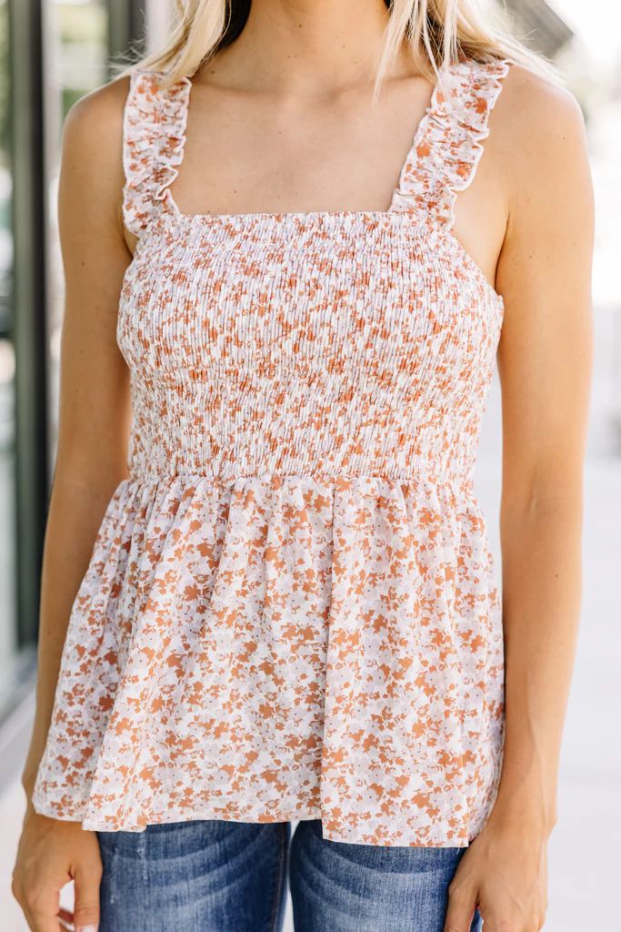 Gets Me Every Time Clay Orange Ditsy Floral Tank | The Mint Julep Boutique