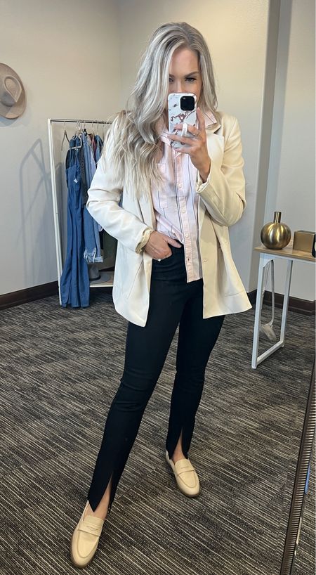 Medium blazer, small bottom down and small tank. Size 6 split flare pants  

#LTKSeasonal #LTKstyletip #LTKsalealert