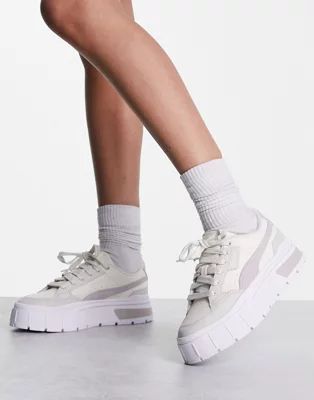 Puma Mayze Stack Luxe sneakers in white with light gray detail | ASOS (Global)