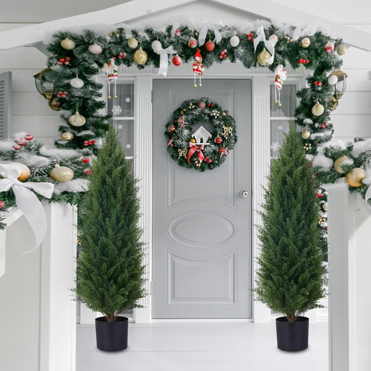 3.5ft Artificial Cedar Topiary Tree Potted Plants with UV Resistant Leaves for Home and Office De... | Amazon (US)