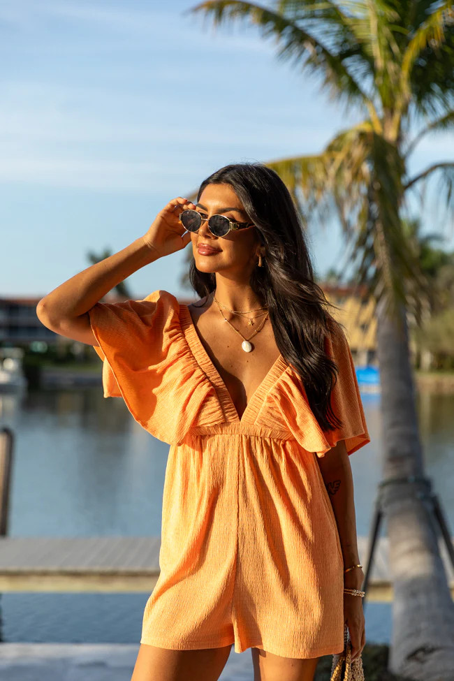 I Want A Creamsicle Textured Solid Romper | Pink Lily