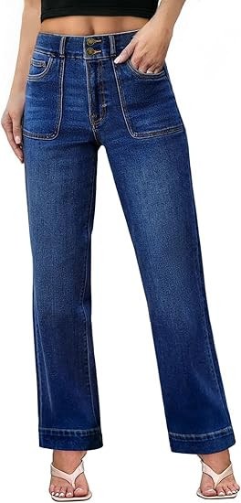 Sidefeel Women's Straight Leg Jeans High Waisted Stretchy Tummy Control Wide Leg Denim Pants Fall... | Amazon (US)